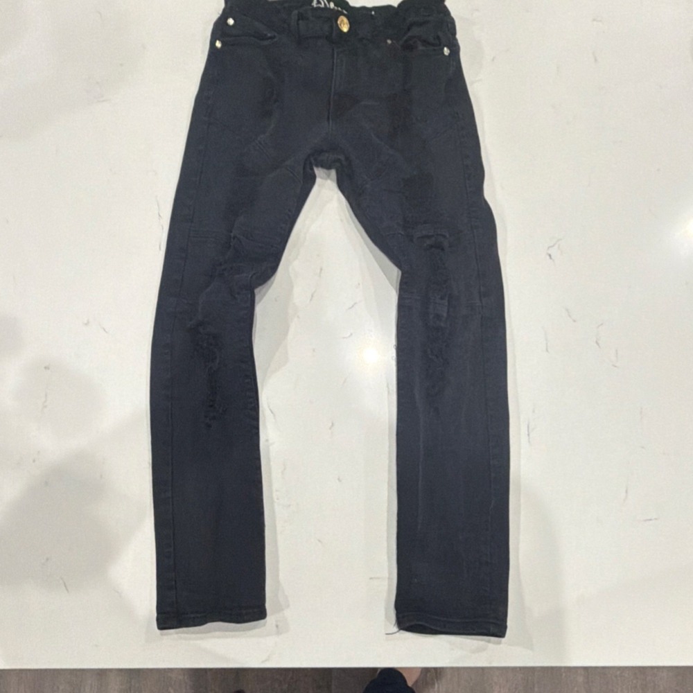 Argonaut Ultra Slim Ripped Moto Black Denim Jeans Zip Men's 32x32